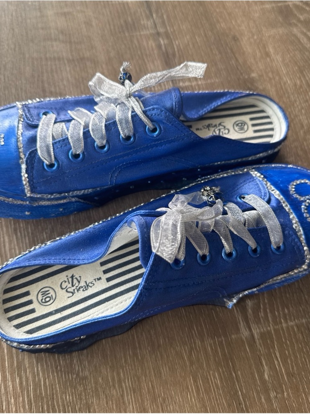 City Sneaks Blue Satin Women's Sneakers with Silver Accents